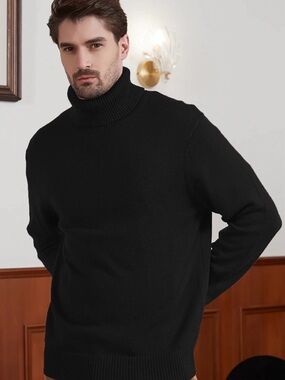Men's Black Turtleneck Sweater - Refined Ribbed Neck